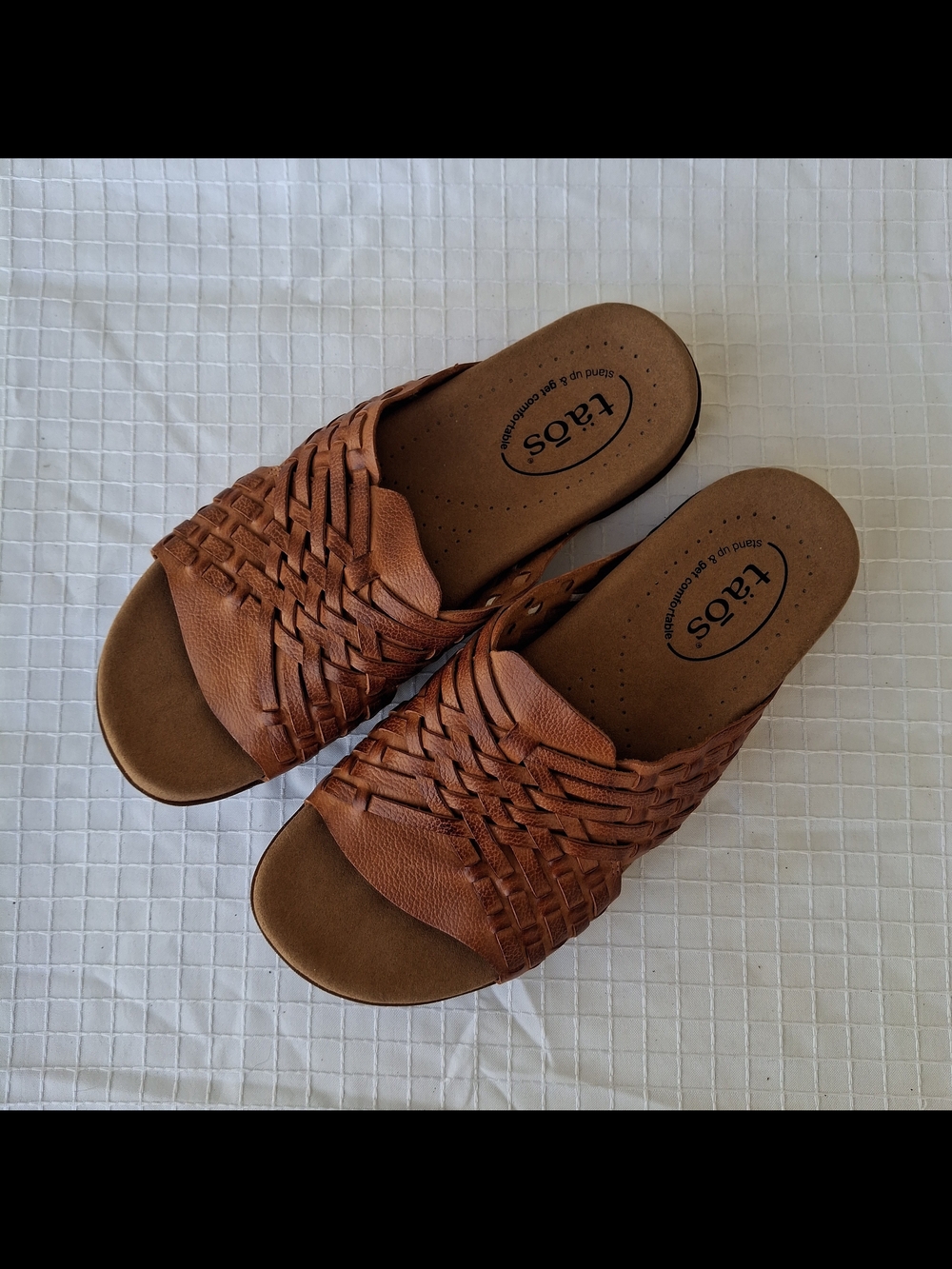 Taos Footwear Braided Leather Slide Sandals - Cognac Brown Size 6
